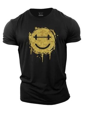 Men's Black Short-Sleeve Dumbbell Smiley Graphic Tee